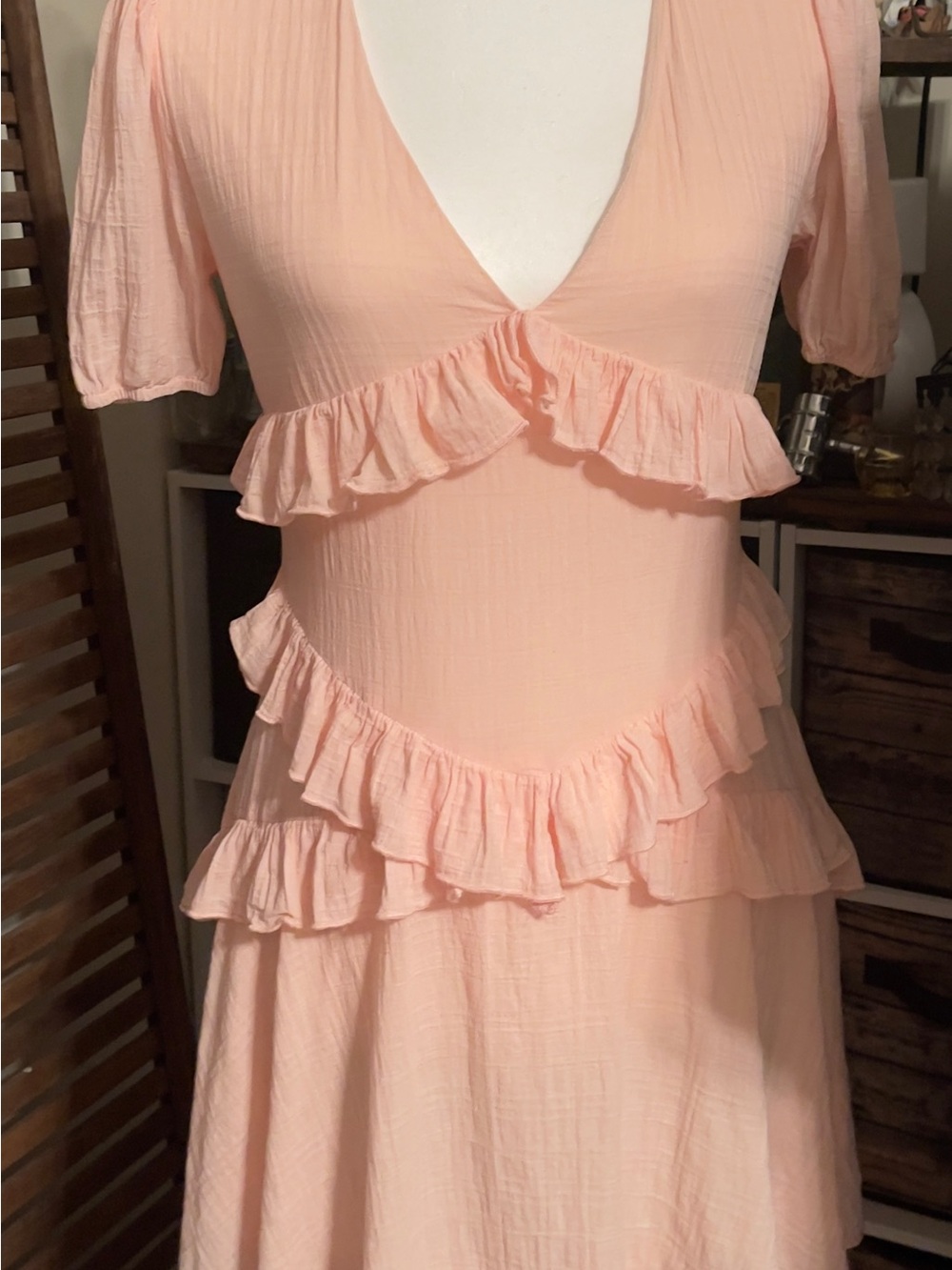 D’liteful Women's Peach Ruffle V-Neck Dress